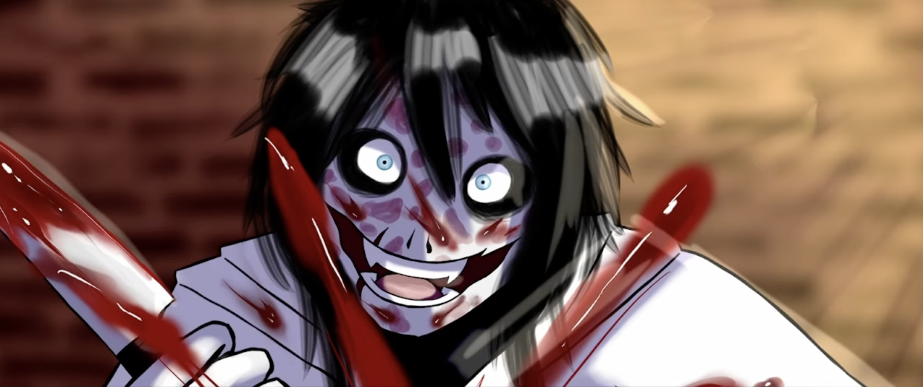 Fear Me: Jeff the Killer's Dating Sim Ending 1 - Fatal Trap: Day 1 Alley Encounter Game Over. Shows the instant kill result from refusing to play the game or running back to the store door during the initial alley encounter.
